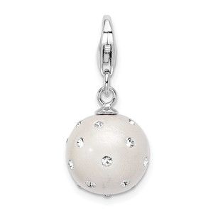 925 Silver 3-D White Ferido Stellux Crystal Ball Bracelet Charm Lobster Clasp
